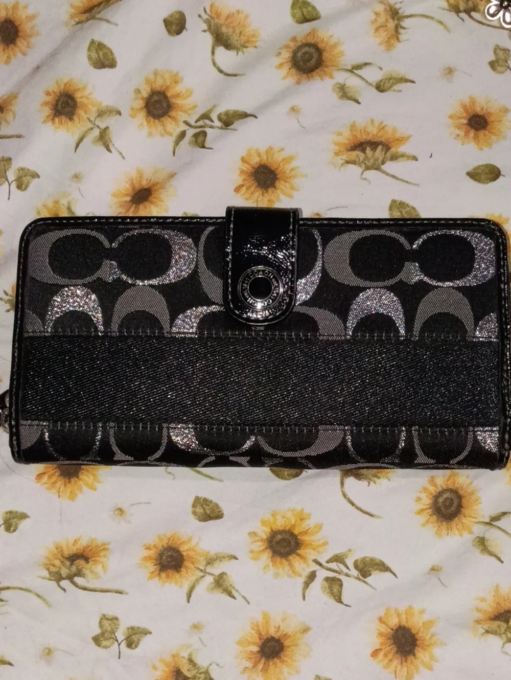 Coach Black and Silver Signature Continental Wallet
